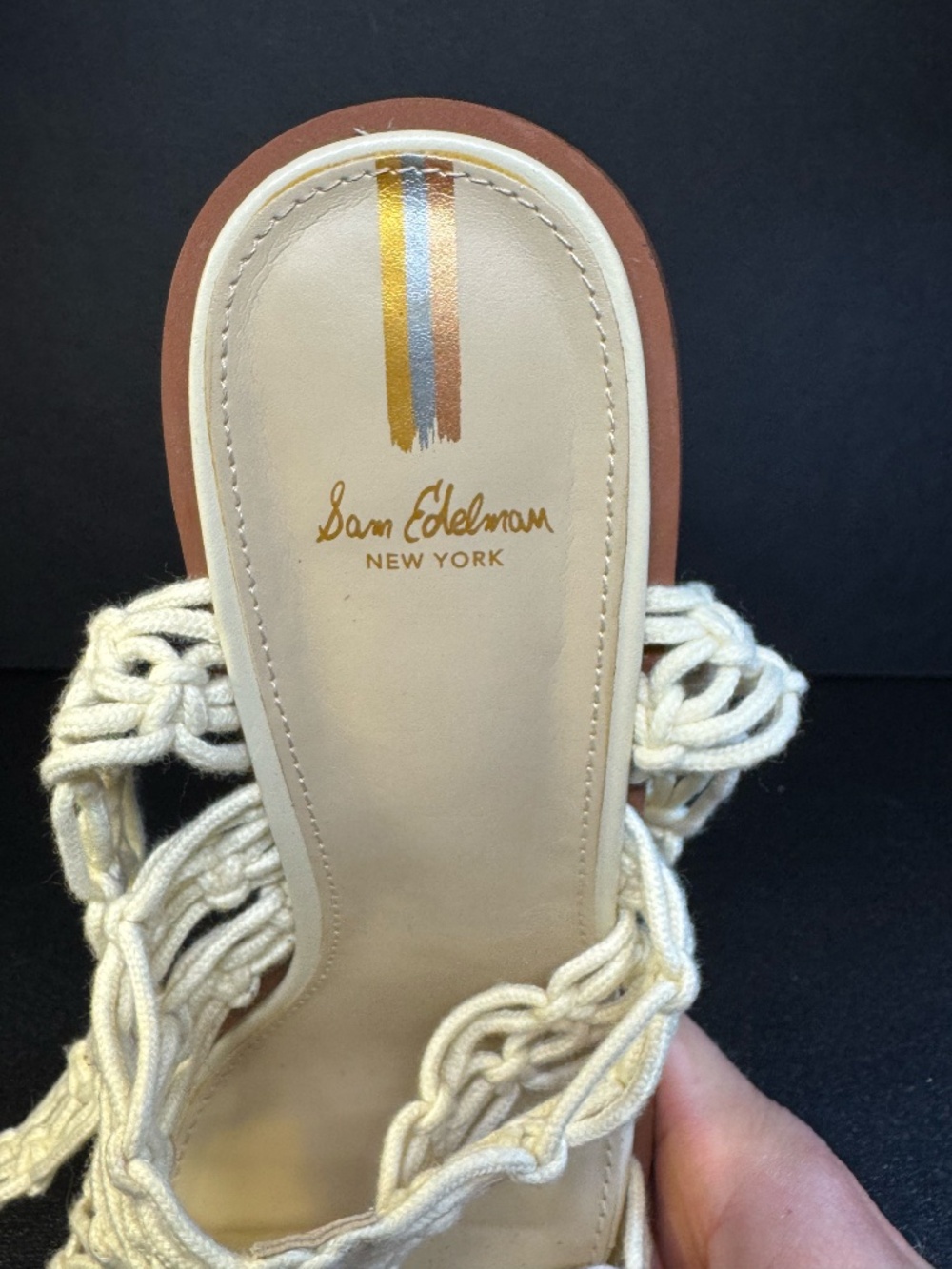 Sam Edelman Macramé Statement Heeled Sandals Size 8.5 Ivory Lace-Up Harleigh - Picture 8 of 16